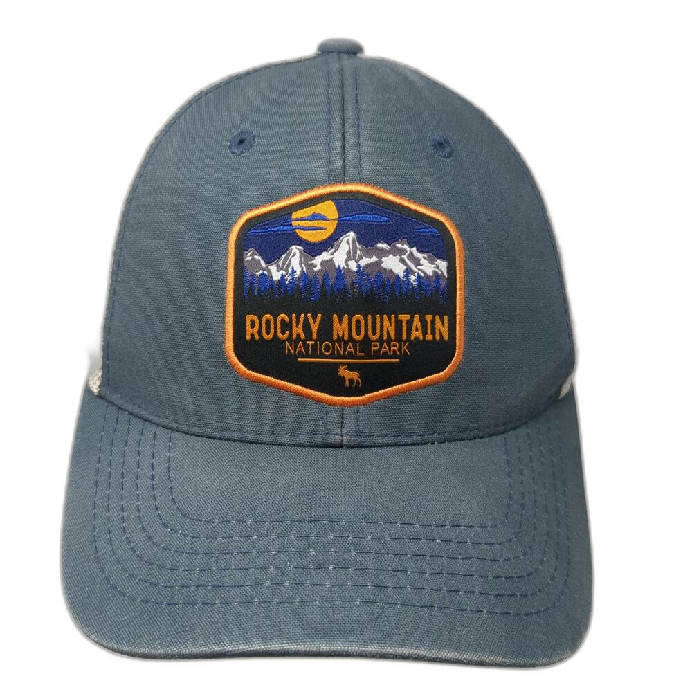 Wild Tribute Trucker Hat Blue Beige One Size Rocky Mountain National Park Patch